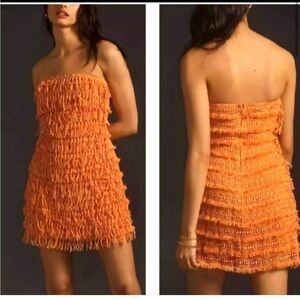 Anthropologie Let Me Be Orange Fringe Tude Dress NWT medium